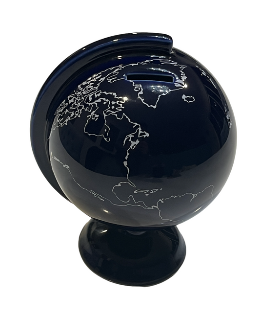 Alcancía globo terráqueo de cerámica Azul
